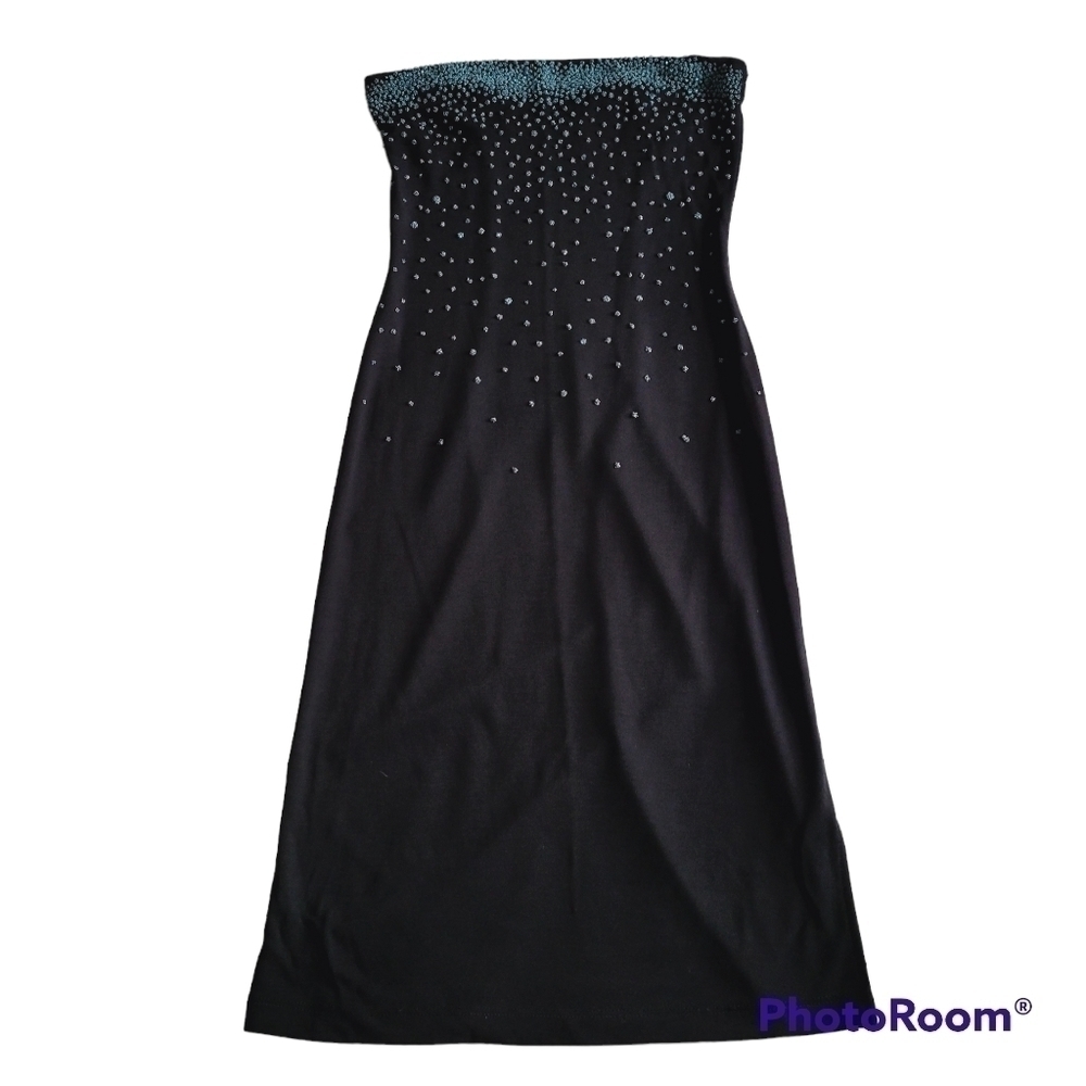 ☀️Vintage Maxou Black Beaded Strapless Dress